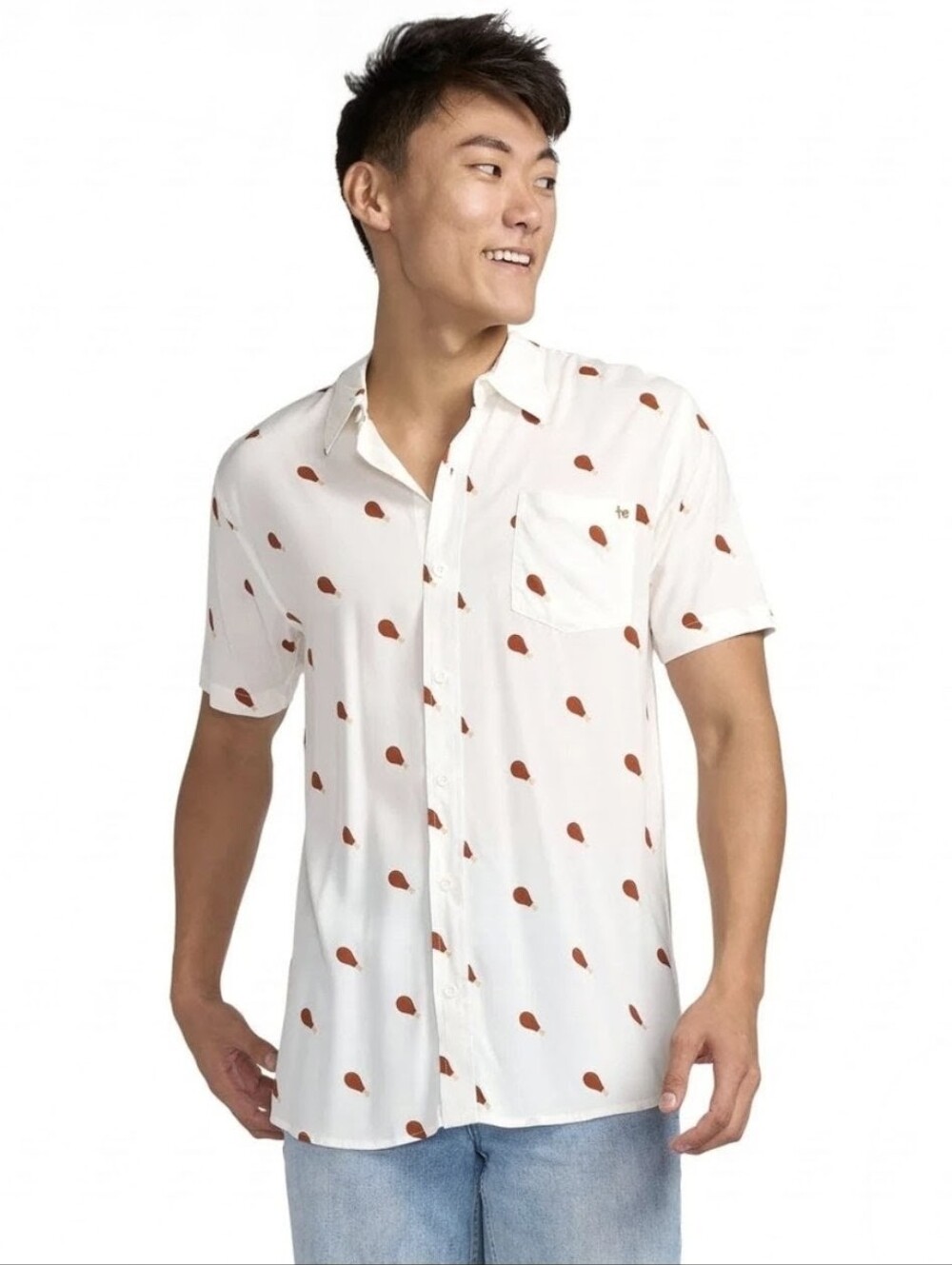 Tipsy Elves Thanksgiving Turkey Drumstick S/S Button Down Shirt Size Large EUC